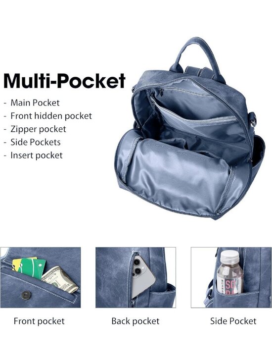 Stylish PU Leather Backpack Purse for Women - Small Travel Handbag, Blue main image 7